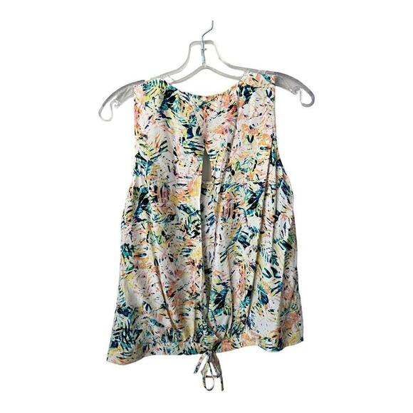 Parker Womens 100% Silk Top One Size Sleeveless Blouse Floral Open Back Tie - Picture 2 of 12